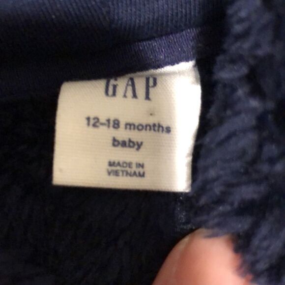 GAP Fuzzy Bear Navy Blue Baby Hoodie Size 12-18 mo - Picture 3 of 4